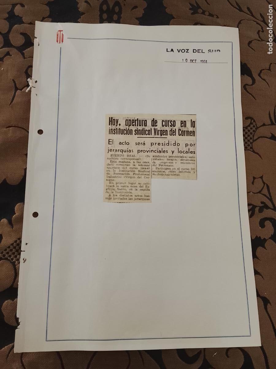 Collezionismo di Riviste e Giornali: noticia LA VOZ DEL SUR 1964 - SINDICATO - PUERTO REAL CADIZ CURSO SINDICAL VIRGEN DEL CARMEN