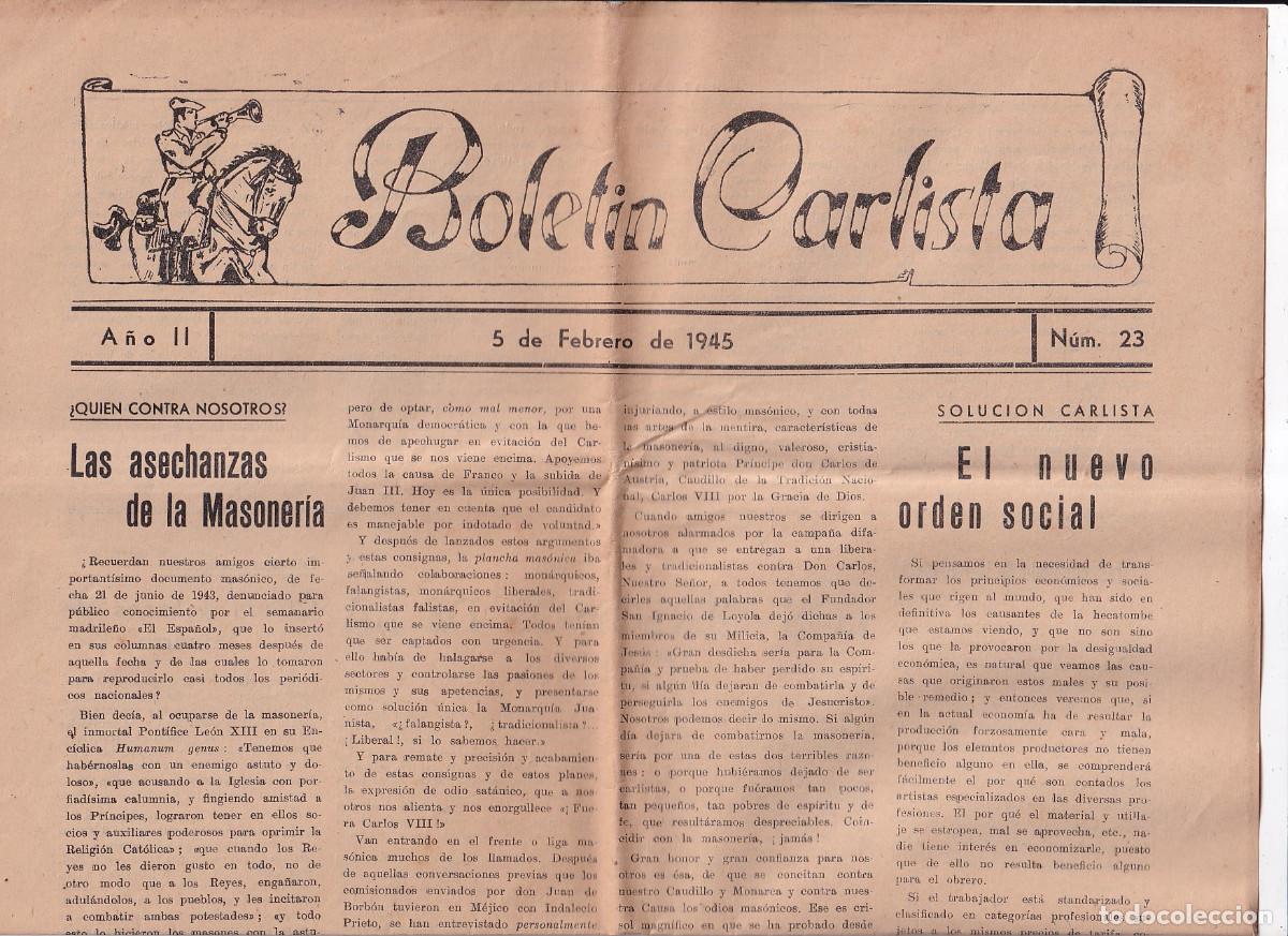 Coleccionismo de revistas y peri&oacute;dicos: BOLET&Iacute;N CARLISTA. N&ordm; 23. 5 DE FEBRERO DE 1945. CARLISMO