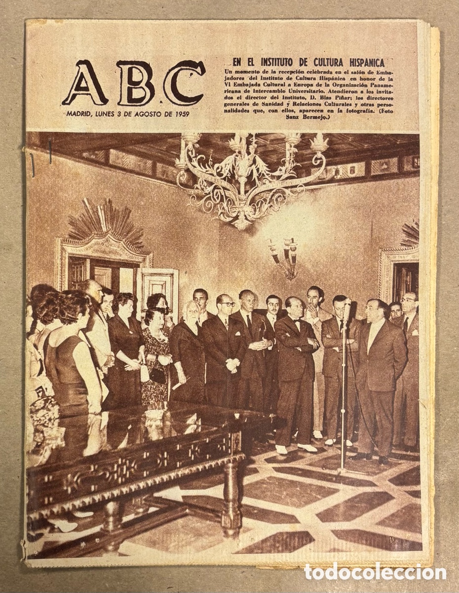Coleccionismo de revistas y peri&oacute;dicos: ABC (3 AGOSTO 1959) INSTITUTO DE CULTURA HISP&Aacute;NICA, CUATRILLIZAS DE SOCUELLAMOS, COGIDA