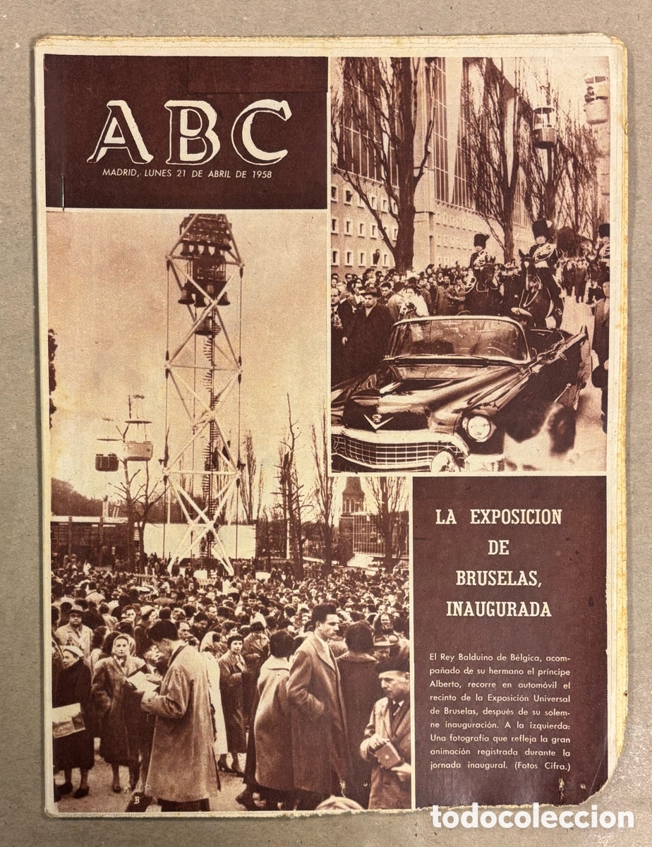 Coleccionismo de revistas y peri&oacute;dicos: ABC (21 ABRIL 1958)INAUGURACI&Oacute;N EXPOSICI&Oacute;N BRUSELAS, JAEN 0-1 ATL&Eacute;TICO MADRID FALLECE INFANTA LUISA