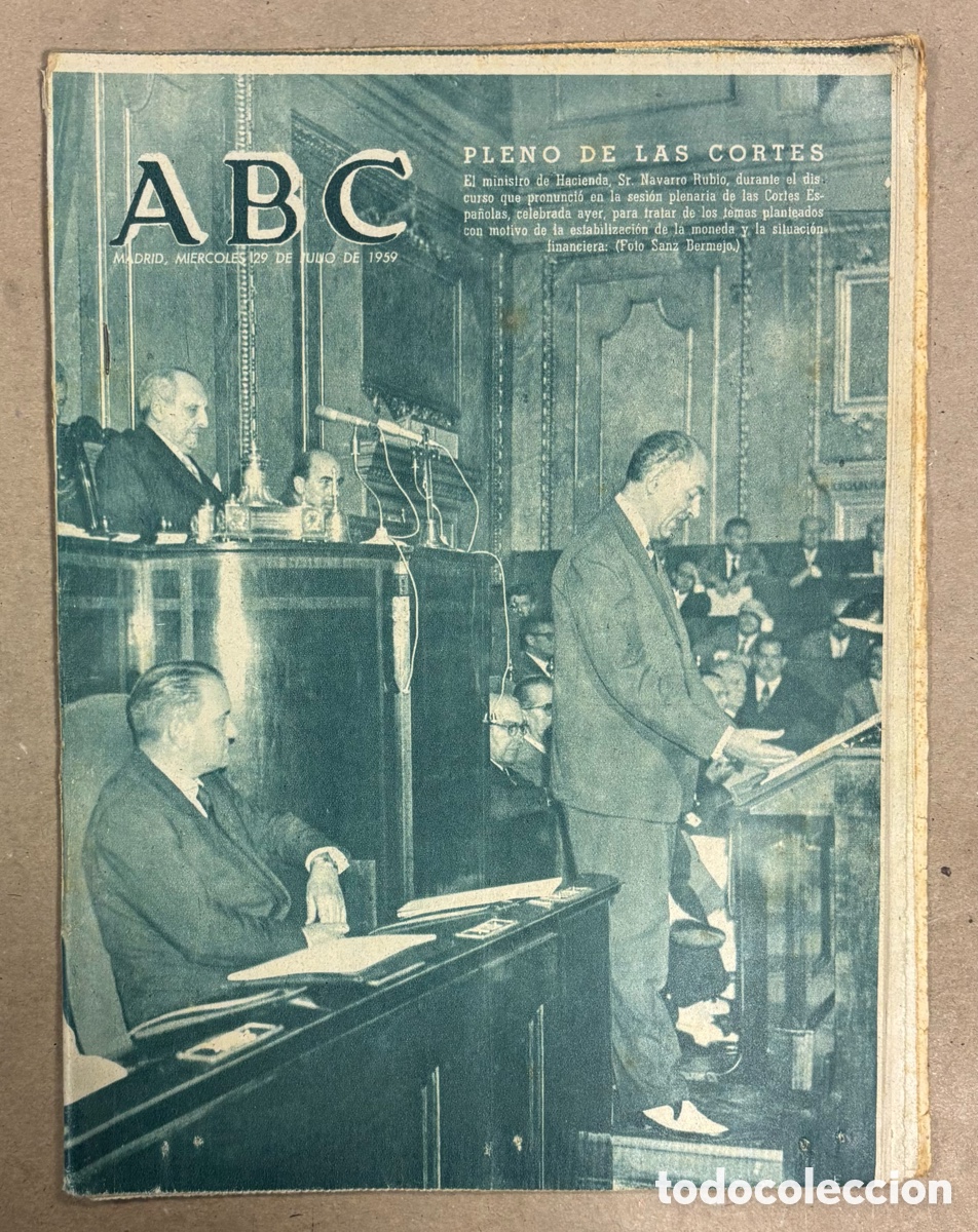 Coleccionismo de revistas y peri&oacute;dicos: ABC (29 JULIO 1959 ) PLENO DE LAS CORTES, INICIAN OBRAS NUEVO CAMPO ATL&Eacute;TICO MADRID, CARTONAJES SU&Ntilde;E