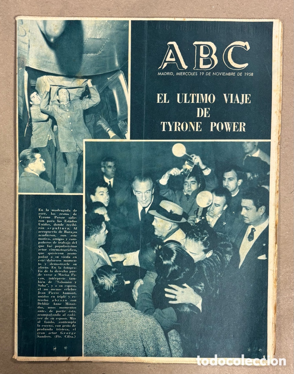 Coleccionismo de revistas y peri&oacute;dicos: ABC (19 NOVIEMBRE 1959 ) FALLECE TYRONE POWER, CUENCA, CARLOS V EN VILLAVICIOSA,&hellip;