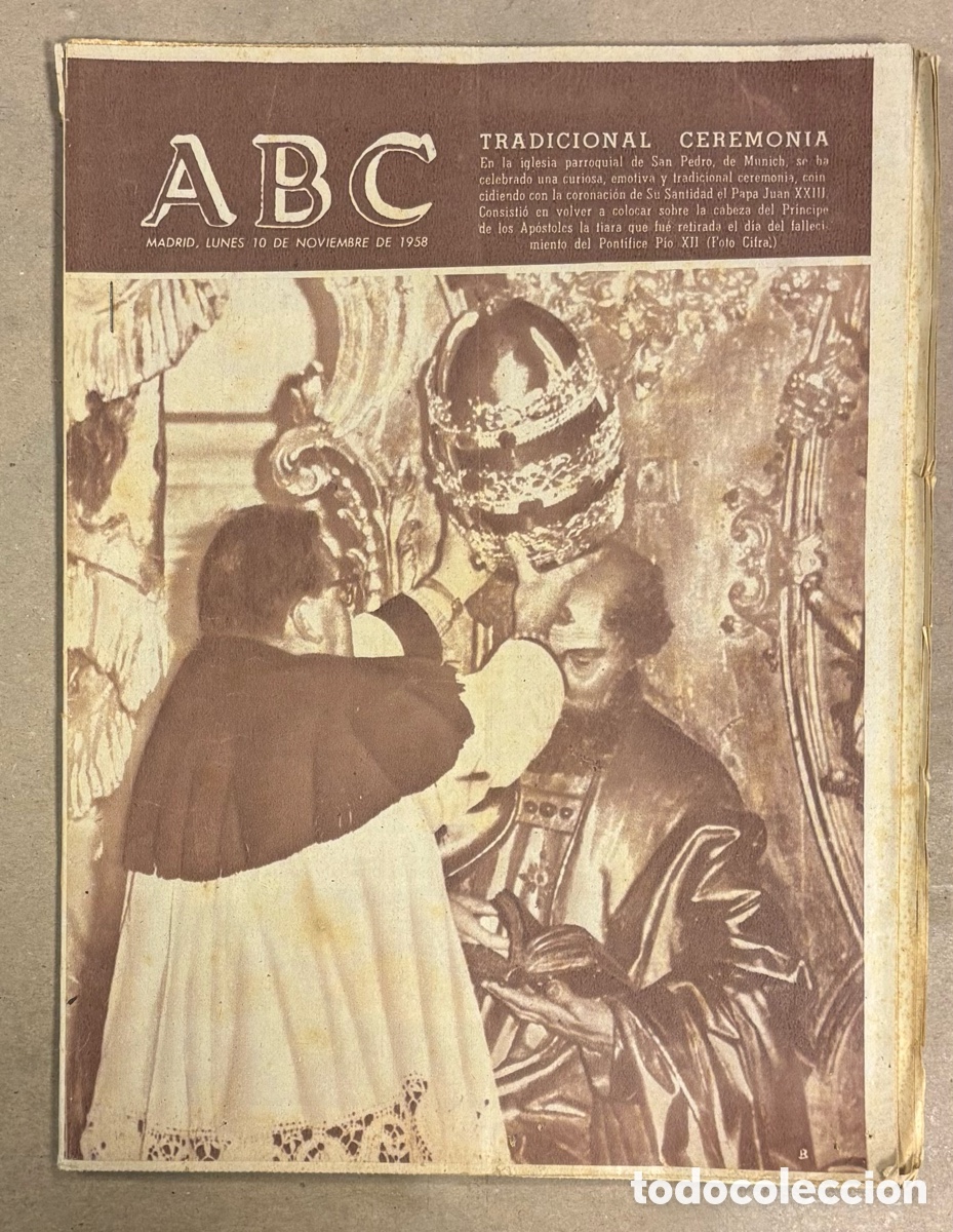 Coleccionismo de revistas y peri&oacute;dicos: ABC (10 NOVIEMBRE 1958) CEREMONIA JUAN XXIII, EMPRESA NACIONAL ELCANO 15 A&Ntilde;OS, OVIEDO 0-2 REAL MADRI