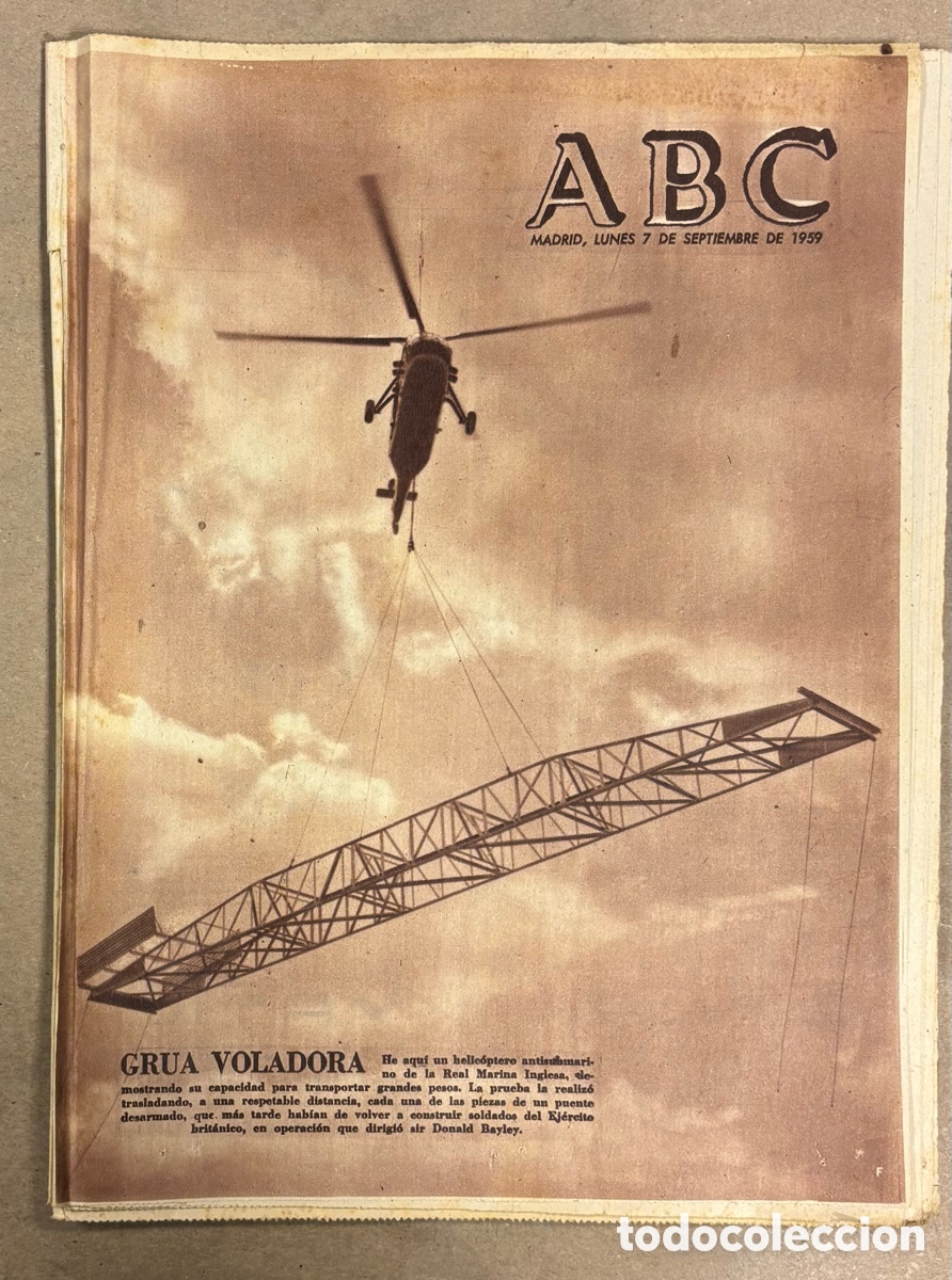 Coleccionismo de revistas y peri&oacute;dicos: ABC (7 SEPTIEMBRE 1959) GR&Uacute;A VOLADORA, ENTIERRO VICTIMAS MINA LA REUNI&Oacute;N SEVILLA, CONCURSO AIZKOLAR