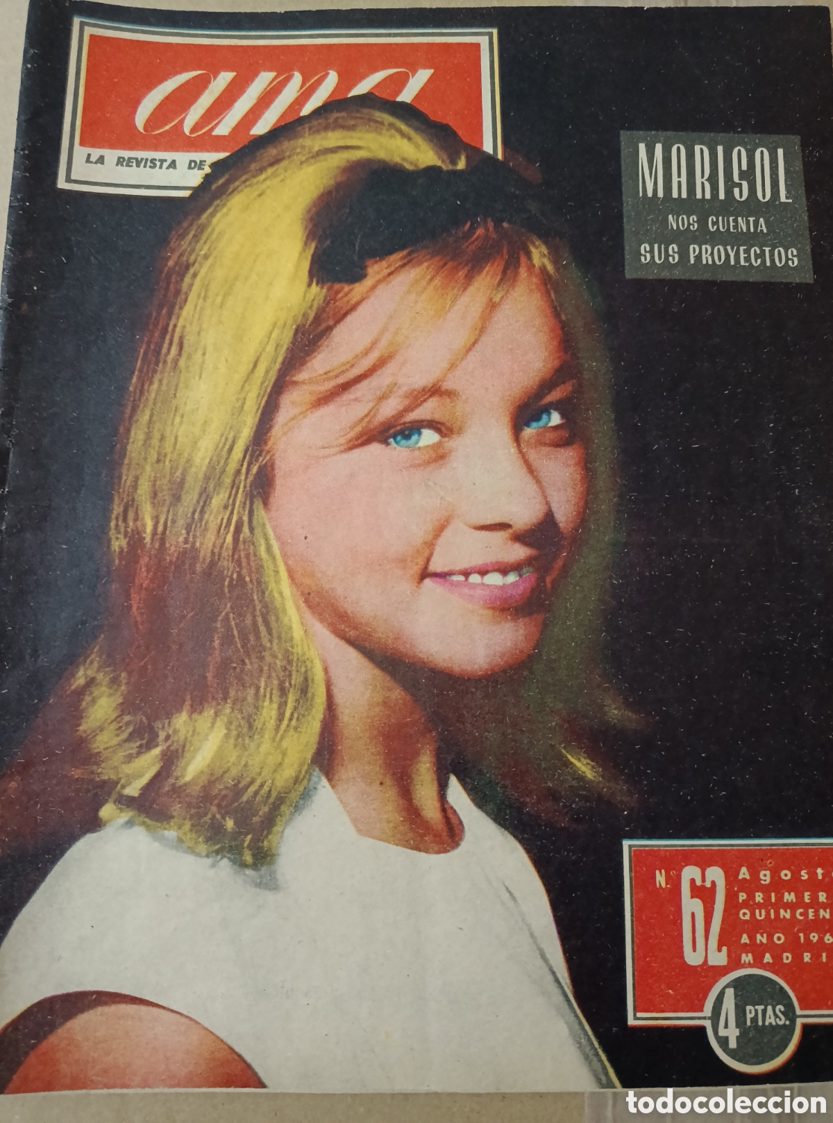 Coleccionismo de revistas y peri&oacute;dicos: Marisol revista Ama N⁰ 62 Agosto 1962.