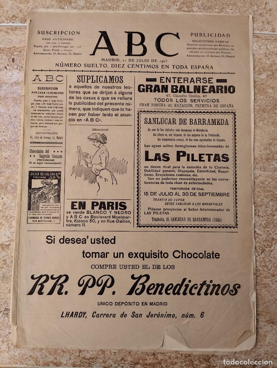 Coleccionismo de revistas y peri&oacute;dicos: PERIODICO.ABC. 1903. MUERTE LEON XIII. GRAN FERIA DE VALENCIA, ESTACION DE TARDIENTA HUESCA...