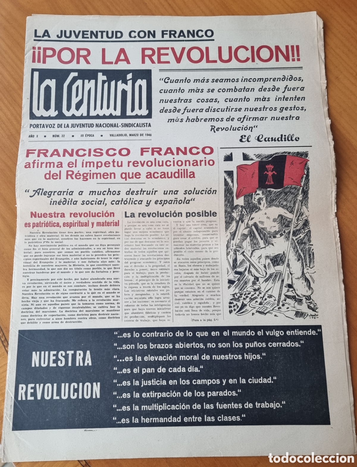 Coleccionismo de revistas y peri&oacute;dicos: La Centuria Falange JONS peri&oacute;dico muy raro guerra civil Valladolid