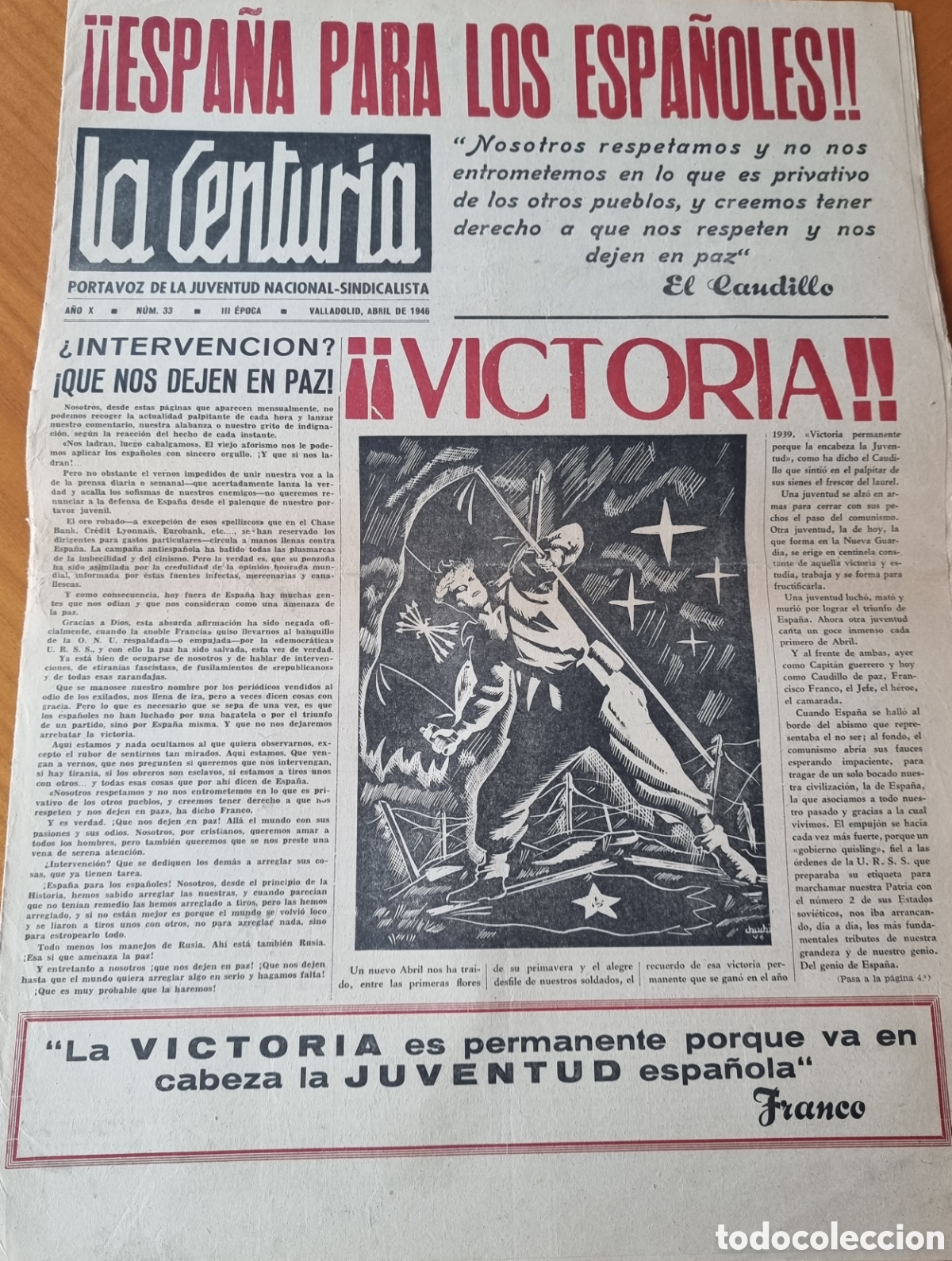 Coleccionismo de revistas y peri&oacute;dicos: La Centuria Guerra Civil Falange JONS peri&oacute;dico muy raro original Valladolid
