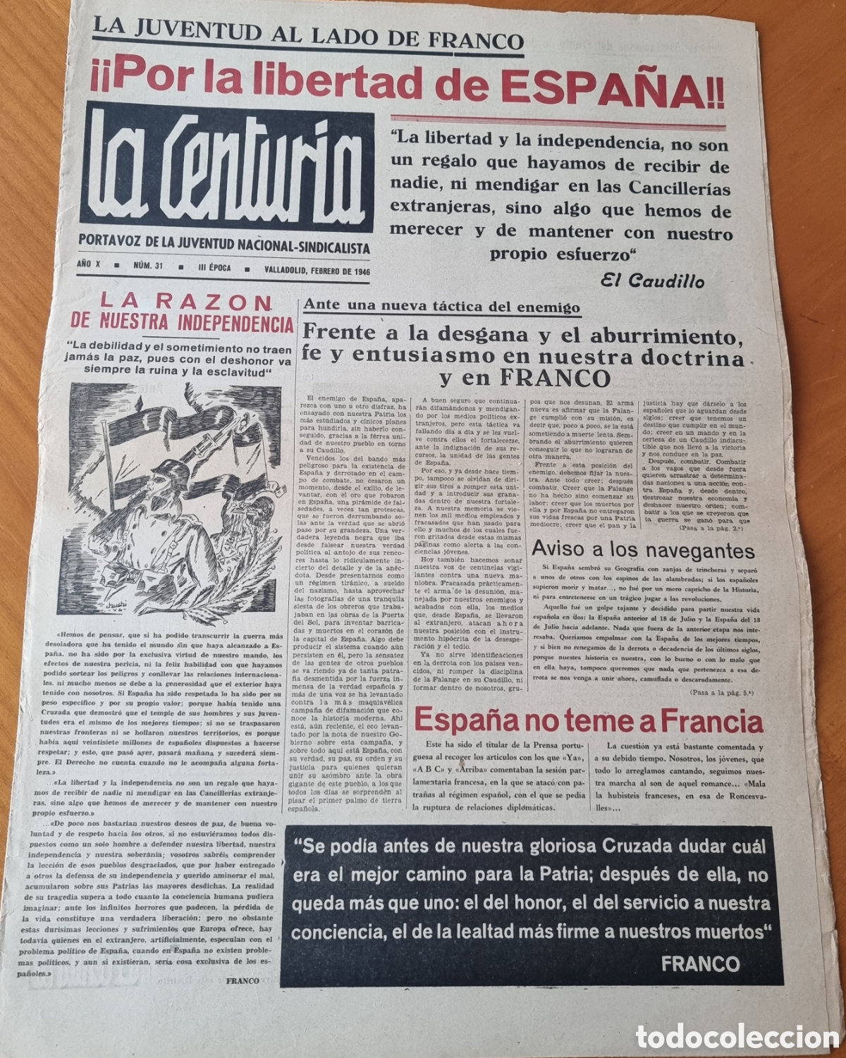 Coleccionismo de revistas y peri&oacute;dicos: La Centuria Guerra civil Falange JONS Valladolid peri&oacute;dico muy raro original
