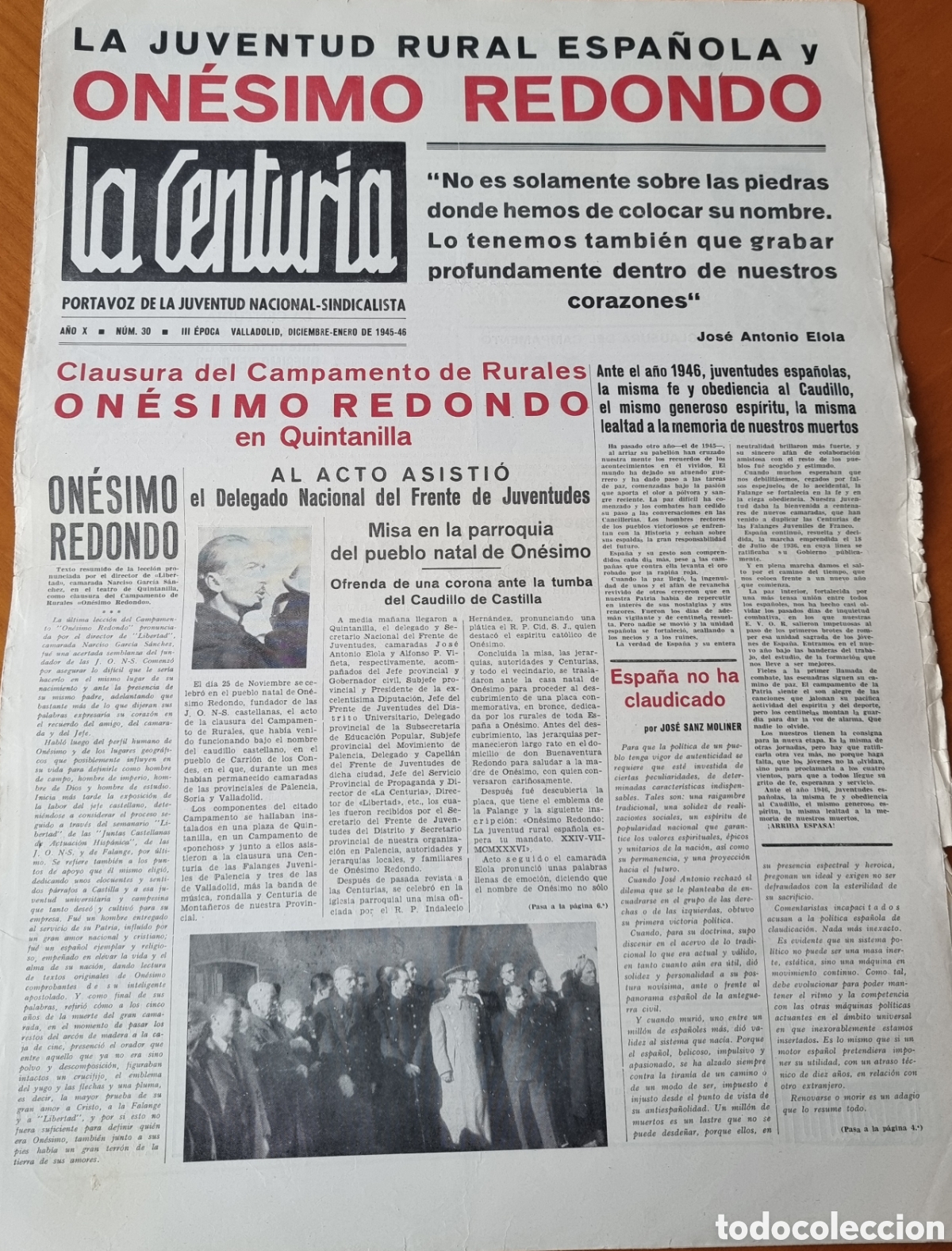 Coleccionismo de revistas y peri&oacute;dicos: La Centuria Guerra Civil peri&oacute;dico original Falange JONS Valladolid muy raro