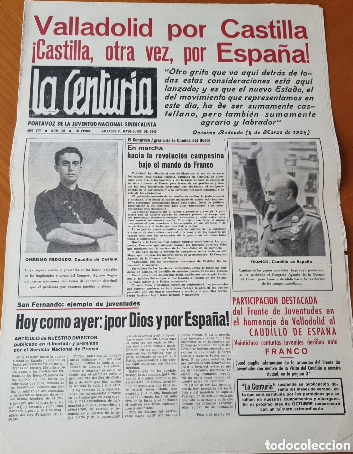 Coleccionismo de revistas y peri&oacute;dicos: La Centuria Guerra Civil peri&oacute;dico muy raro Falange JONS Valladolid ved foto