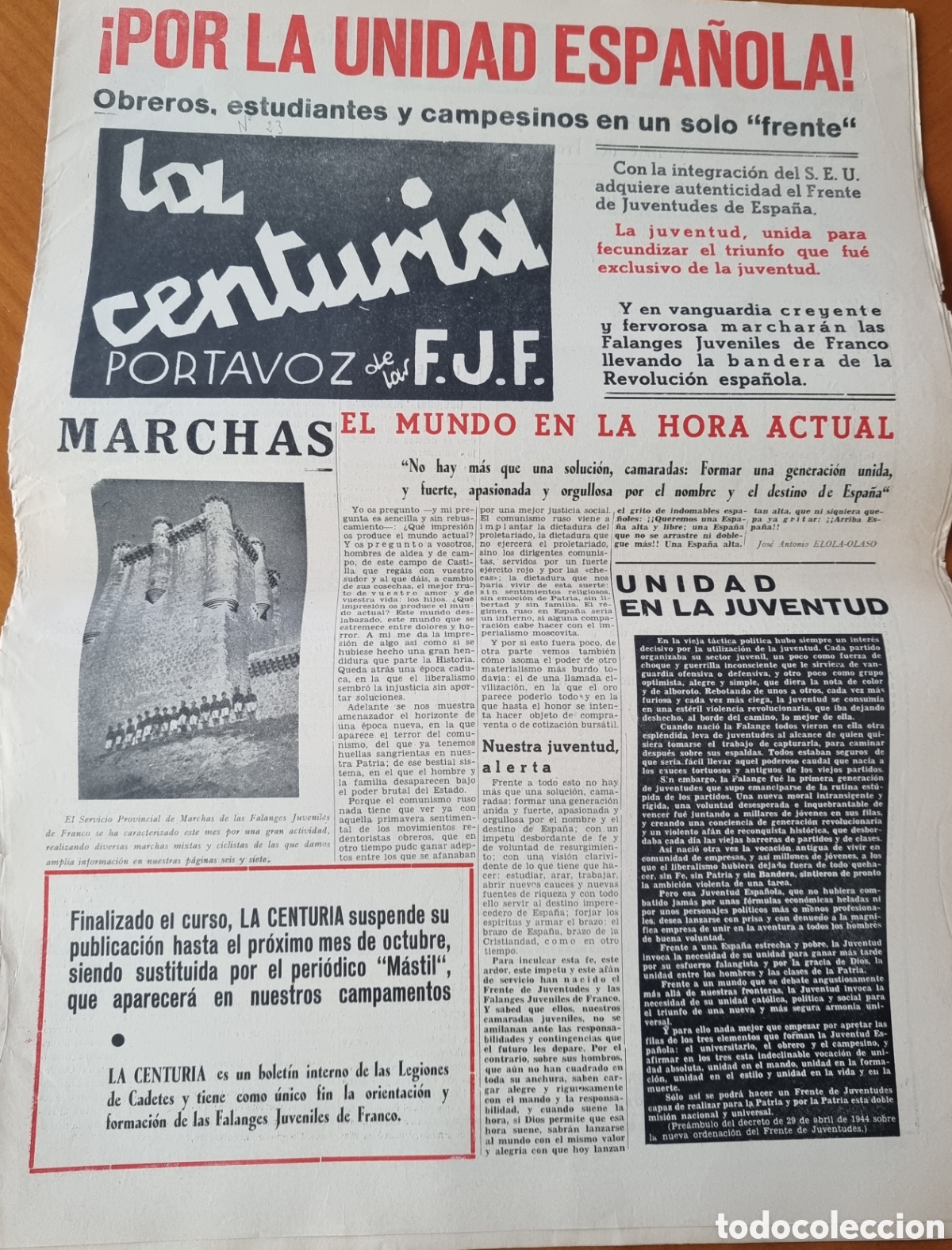Coleccionismo de revistas y peri&oacute;dicos: La Centuria Guerra Civil Falange JONS original Valladolid muy raro peri&oacute;dico ved foto