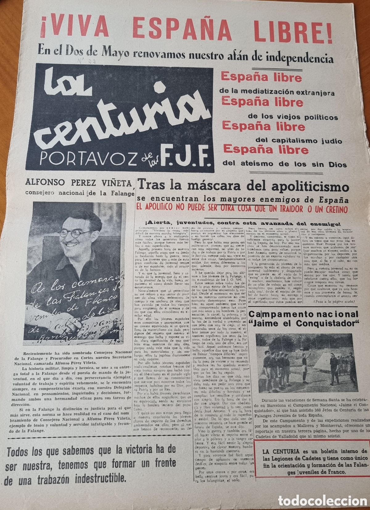 Coleccionismo de revistas y peri&oacute;dicos: La Centuria Falange Espa&ntilde;ola Guerra Civil JONS Valladolid peri&oacute;dico muy raro original ved foto