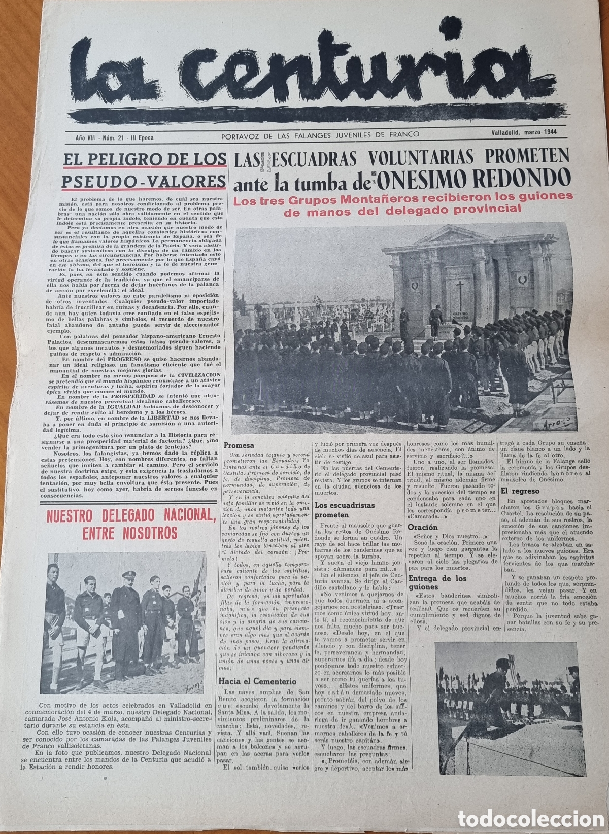 Coleccionismo de revistas y peri&oacute;dicos: La Centuria Falange Espa&ntilde;ola Guerra Civil JONS peri&oacute;dico muy raro Valladolid ved foto