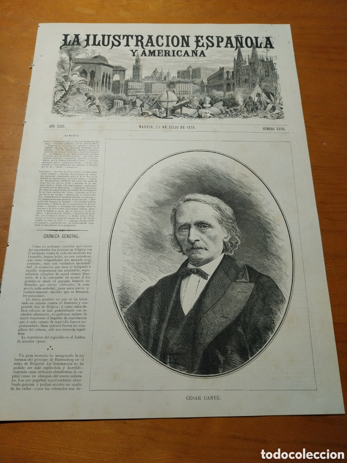 Coleccionismo de revistas y peri&oacute;dicos: REVISTA 1879 GRANADA INAUGURACI&Oacute;N CANAL DE RIEGO. INCENDIO TALLER COCHES TRENES VALLADOLID. IQUIQUE