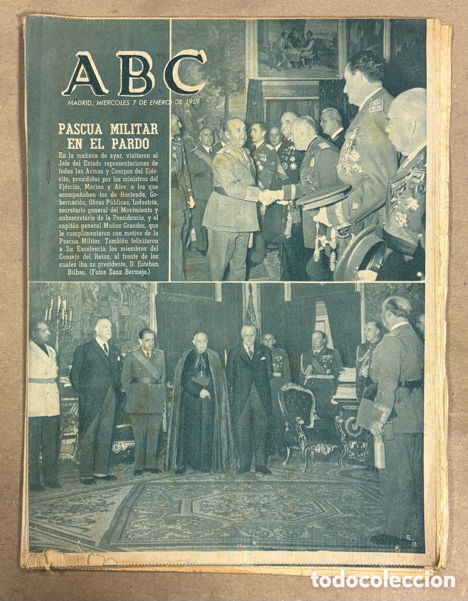 Coleccionismo de revistas y peri&oacute;dicos: ABC (7 ENERO 1959) PASCUA MILITAR EN EL PARDO, CUBANOS EN MADRID APOYAN FIDEL, PANTANO DEL TOVAR
