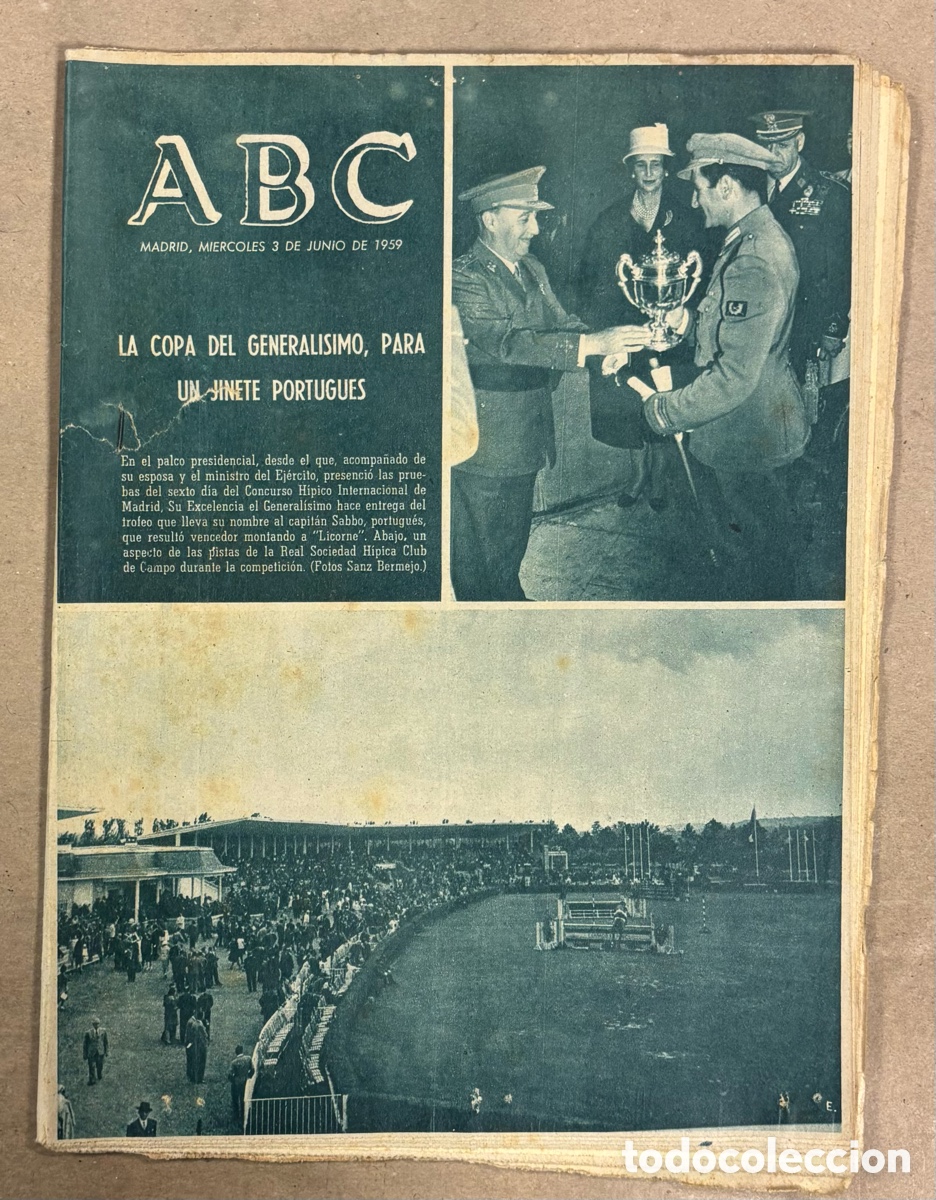 Coleccionismo de revistas y peri&oacute;dicos: ABC (3 JUNIO 1959) COPA GENERALISIMO PARA JINETE PORTUGU&Eacute;S, PR&Iacute;NCIPE JUAN CARLOS EN ACADEMIA GENERAL