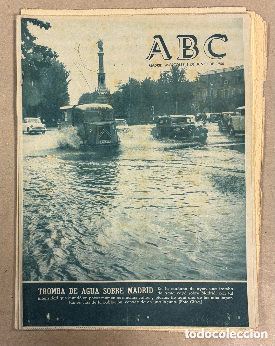 Coleccionismo de revistas y peri&oacute;dicos: ABC (1 JUNIO 1960) TROMBA DE AGUA MADRID, PANTANO DEL BURGUILLO SEDE CLUB MOTON&Aacute;UTICO,