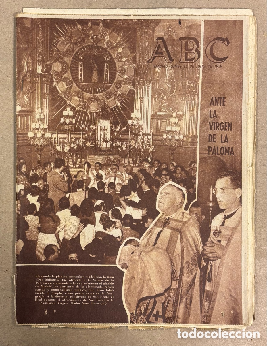 Coleccionismo de revistas y peri&oacute;dicos: ABC (13 JULIO 1960) LA NI&Ntilde;A 2 MILLONES ANTE LA VIRGEN DE LA PALOMA, ESPA&Ntilde;A - INGLATERRA COPA DAVIS