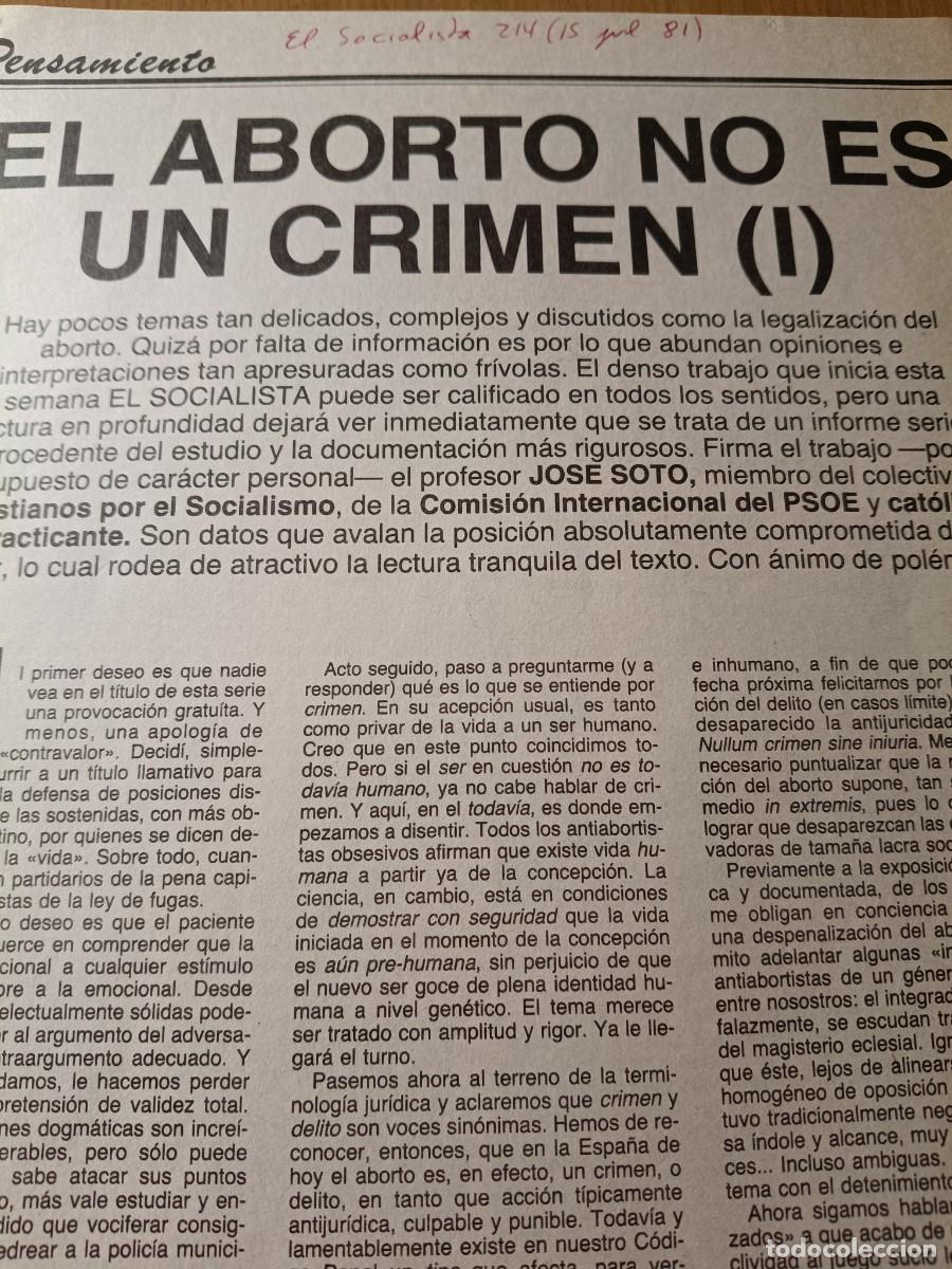 Coleccionismo de revistas y peri&oacute;dicos: EL ABORTO NO ES UN CRIMEN. ANALISIS TEOLOGICO DE UN CRISTIANO. 12 PAGINAS DE EL SOCIALISTA, 1981