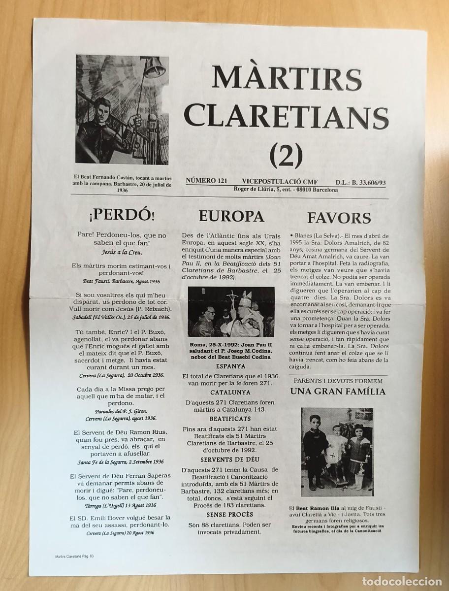 Coleccionismo de revistas y peri&oacute;dicos: Hoja N&uacute;m 121 Vicepostulaci&oacute; CMF M&agrave;rtirs Claretians (2) - Barcelona 1993