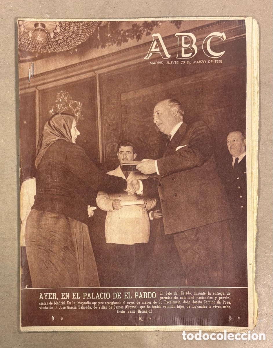 Coleccionismo de revistas y peri&oacute;dicos: ABC (20 MARZO 1958) FRANCO ENTREGA PREMIOS DE NATALIDAD, ALEMANIA 2-0 ESPA&Ntilde;A, CRISIS GOBIERNO FRANC&Eacute;