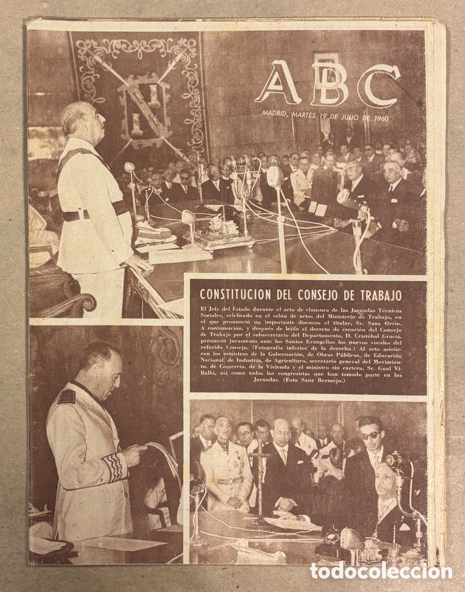 Coleccionismo de revistas y peri&oacute;dicos: ABC (19 JULIO 1960) CONSTITUCI&Oacute;N CONSEJO DE TRABAJO, TORRE EMISORA TV BILBAO SOLLUBE, TR&Aacute;GICOS