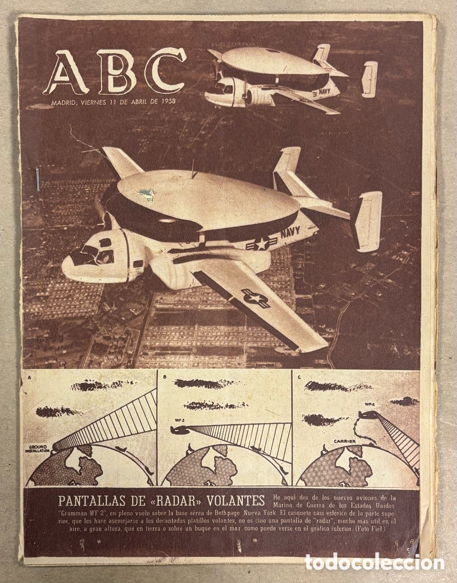 Coleccionismo de revistas y peri&oacute;dicos: ABC (11 ABRIL 1958) NUEVOS AVIONES RADAR GRUMMAN WF2, REPORTAJE DESVIACI&Oacute;N R&Iacute;O TURIA,