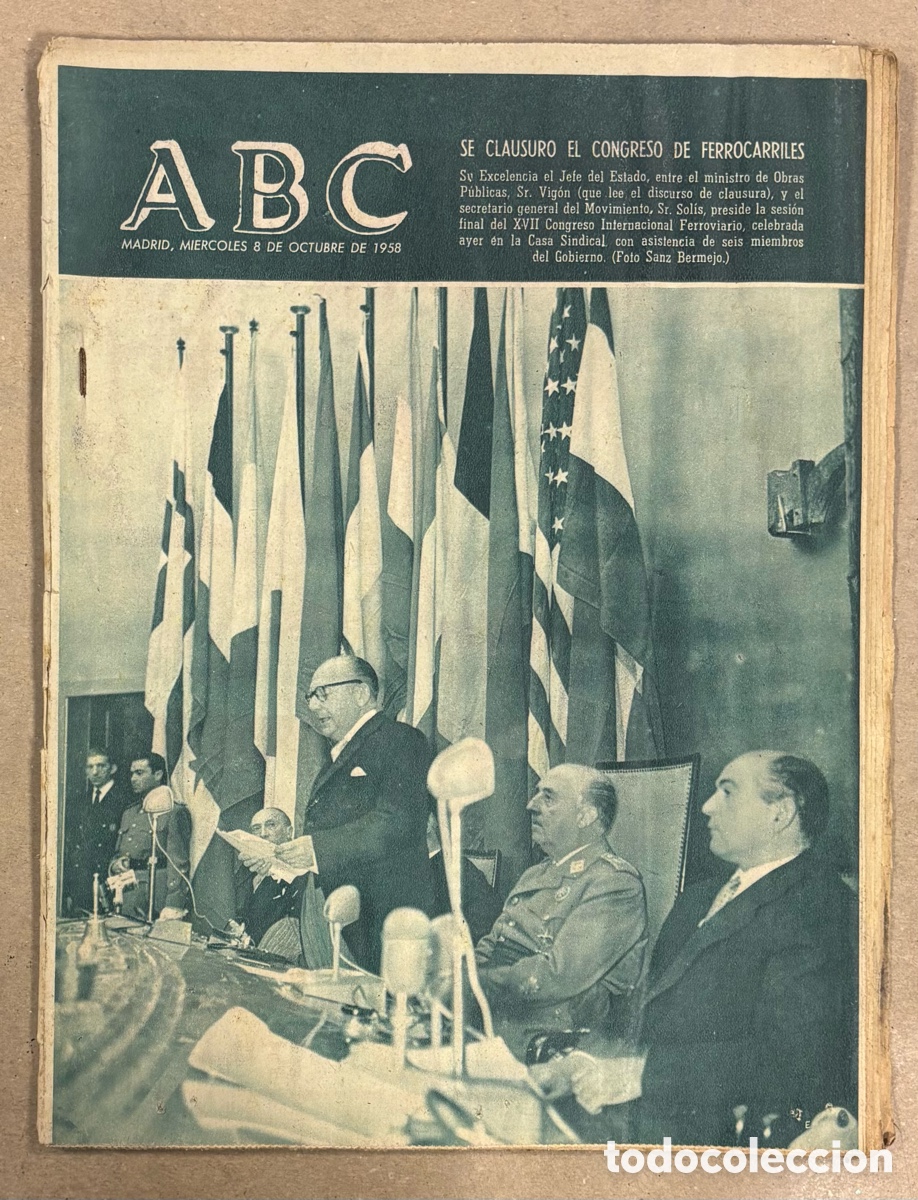 Coleccionismo de revistas y peri&oacute;dicos: ABC (8 OCTUBRE 1958) CLAUSURA CONGRESO FERROCARRILES, CAT&Aacute;STROFE A&Eacute;REA SIERRA DE ENMEDIO, PAPA GRAVE