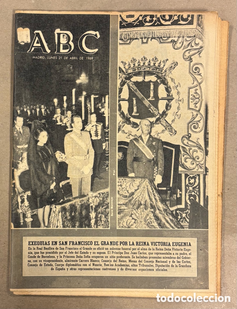Coleccionismo de revistas y peri&oacute;dicos: ABC (21 ABRIL 1969) EXEQUIAS REINA VICTORIA EUGENIA, ATL&Eacute;TICO MADRID 1-0 REAL SOCIEDAD LUIS ARAGON&Eacute;S