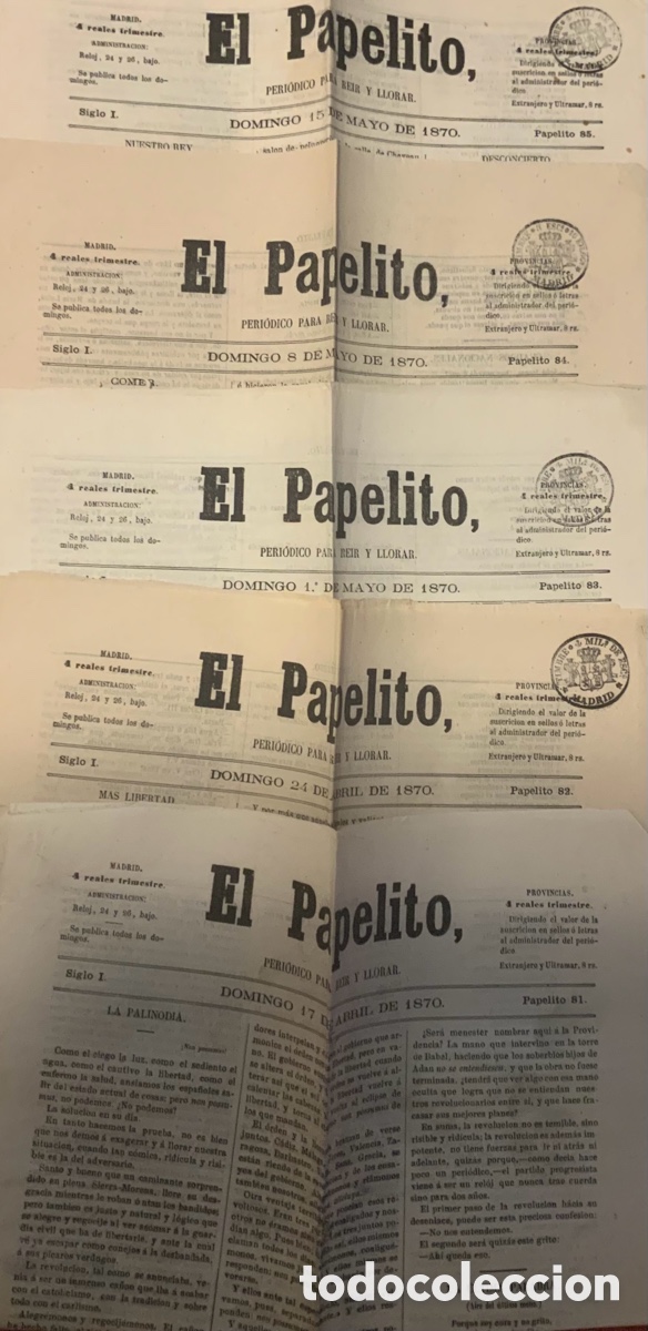 Coleccionismo de revistas y peri&oacute;dicos: El Papelito. N&ordm; 81-85 1870