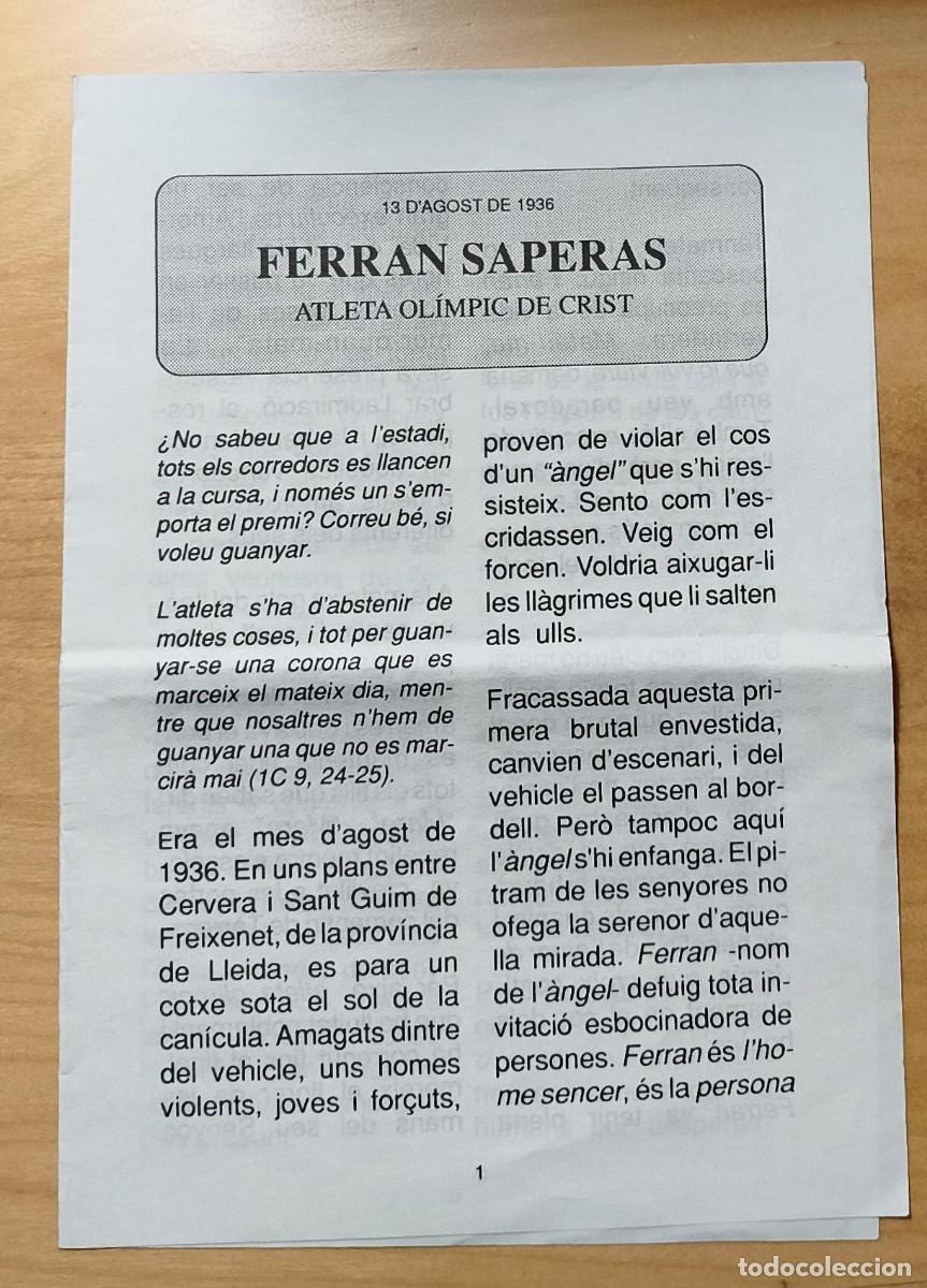 Coleccionismo de revistas y peri&oacute;dicos: Folleto d&iacute;ptico Ferran Saperas - Atleta ol&iacute;mpic de Crist - 13 d'agost 1936 -