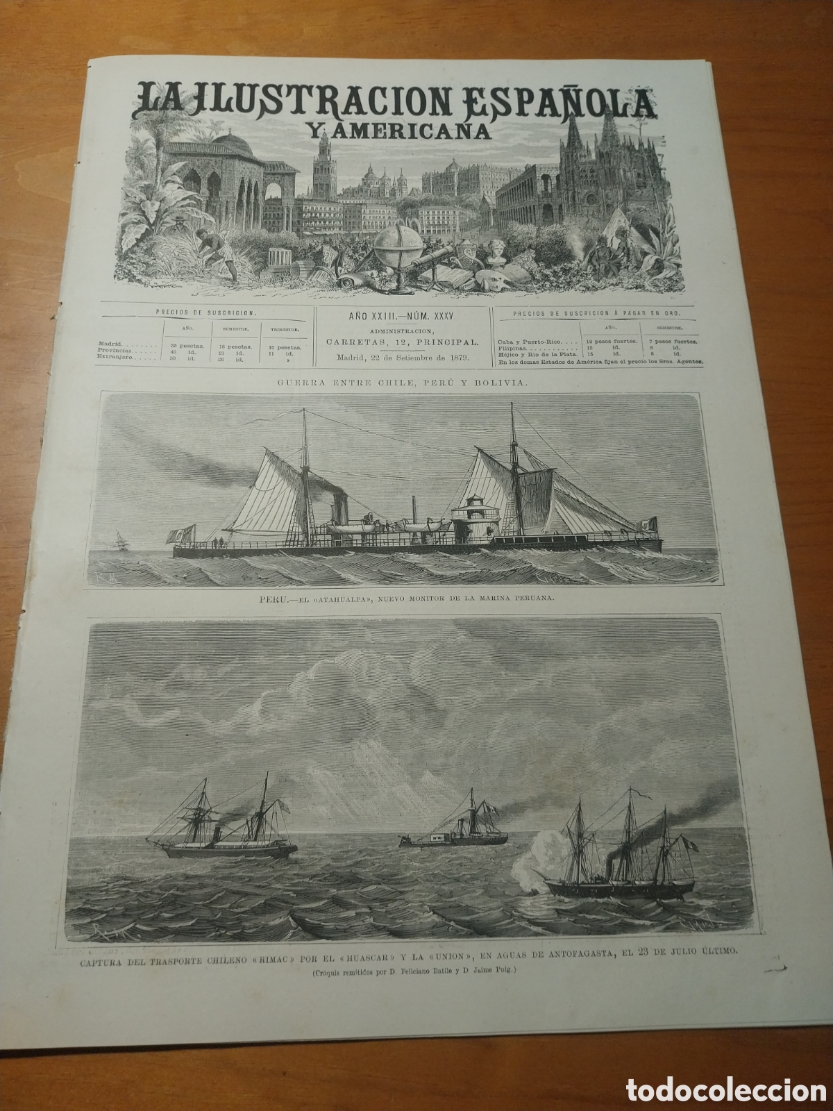 Coleccionismo de revistas y peri&oacute;dicos: REVISTA 1879 GUERRA CHILE PERU Y BOLIVIA.VISTAS DE ARICA Y LIMA.ARCACHON OSTRICULTURA.FIESTAS BILBAO