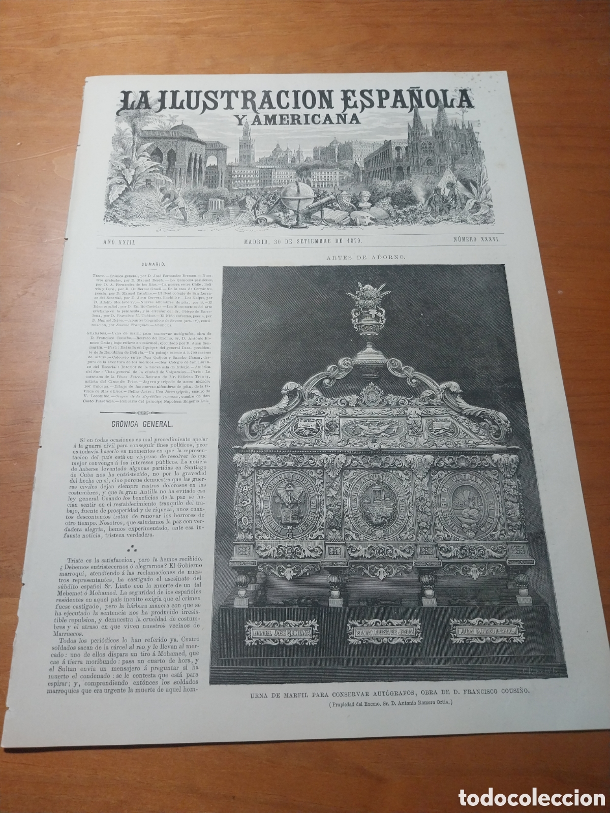 Coleccionismo de revistas y peri&oacute;dicos: REVISTA 1879 IQUIQUE ENTRADA GRAL DAZA.QUIJOTE Y SANCHO.REAL COLEGIO DEL ESCORIAL.VALPARARAISO VISTA