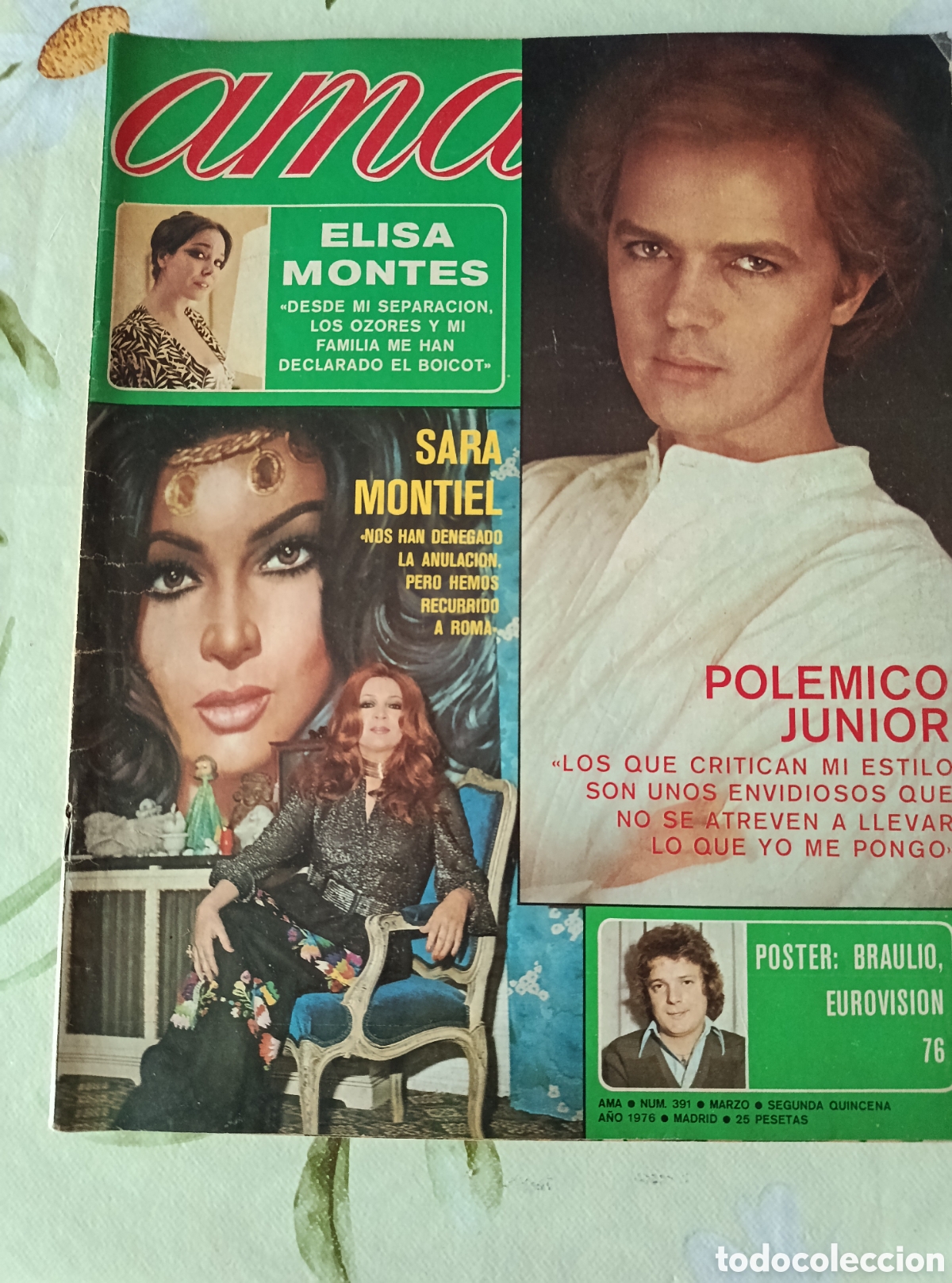 Coleccionismo de revistas y peri&oacute;dicos: Sara Montiel, Junior revista Ama editada en Espa&ntilde;a N⁰ 391 a&ntilde;o 1976.