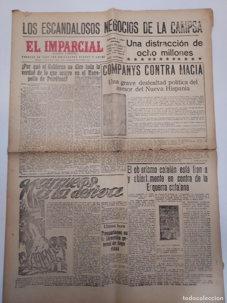 Coleccionismo de revistas y peri&oacute;dicos: Peri&oacute;dico EL IMPARCIAL DIARIO LIBERAL. Madrid 26 octubre 1932 n&ordm; 22808. Esquerra Catalana, Companys