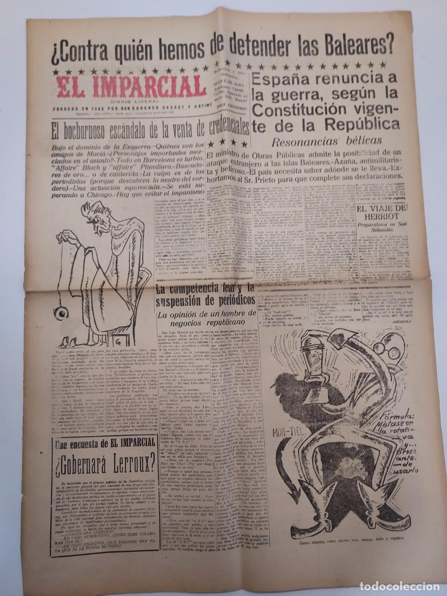 Coleccionismo de revistas y peri&oacute;dicos: Peri&oacute;dico EL IMPARCIAL DIARIO LIBERAL. Madrid 29 octubre 1932 n&ordm; 22811. Academia Espa&ntilde;ola. Soutullo