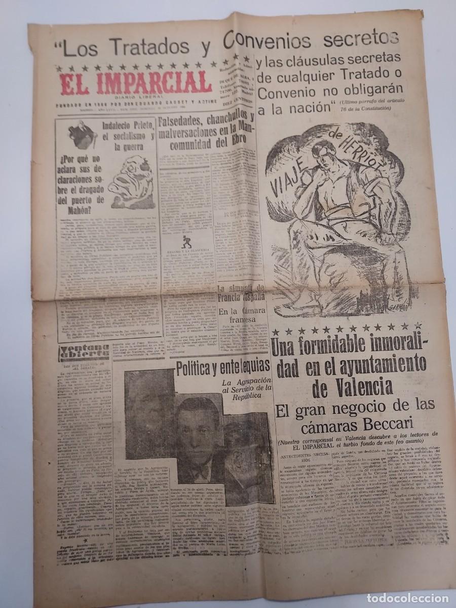 Coleccionismo de revistas y peri&oacute;dicos: Peri&oacute;dico EL IMPARCIAL DIARIO LIBERAL. Madrid 30 octubre 1932 n&ordm; 22812. Valencia C&aacute;maras Beccari