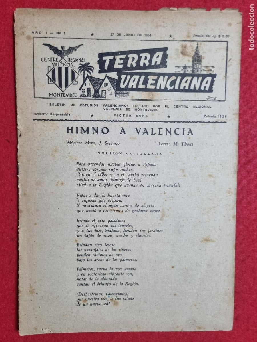 Coleccionismo de revistas y peri&oacute;dicos: REVISTA TERRA VALENCIANA VALENCIA CENTRE CULTURAL MONTEVIDEO URUGUAY 1954 N&ordm; 1 ORIGINAL