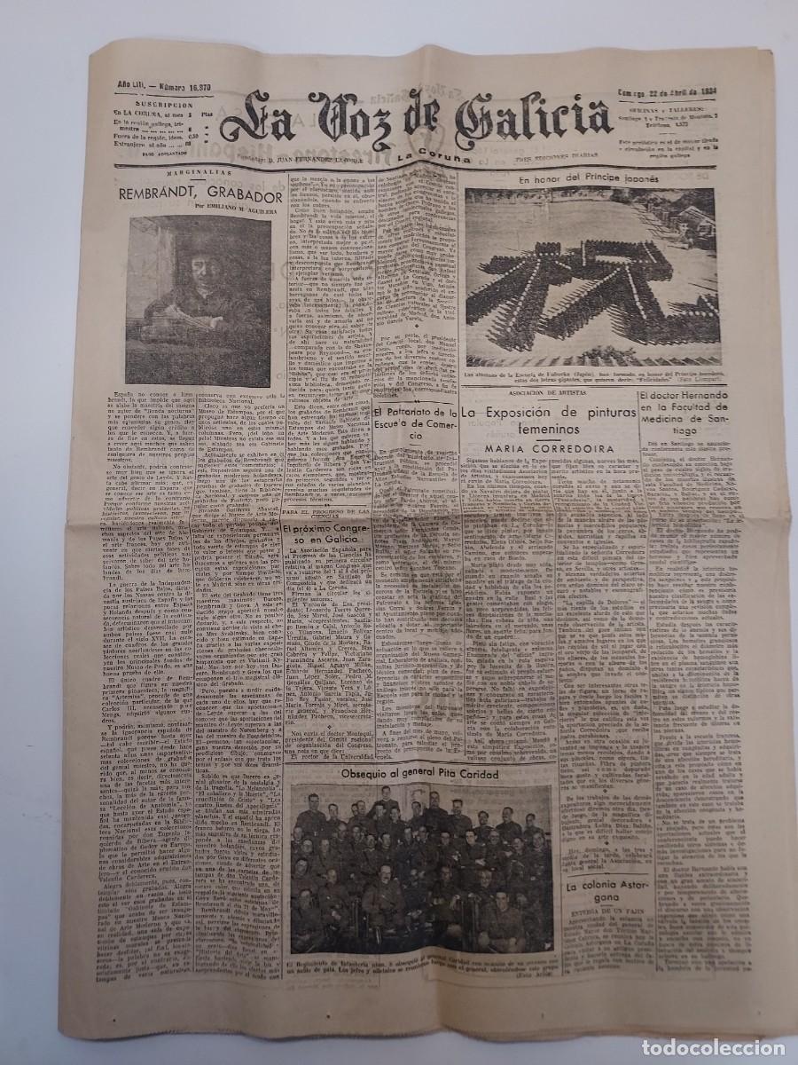 Coleccionismo de revistas y peri&oacute;dicos: Peri&oacute;dico La Voz de Galicia. La Coru&ntilde;a 22 abril 1934 n&ordm; 16870. Mar&iacute;a Corredoira. Ferrol. Deportes