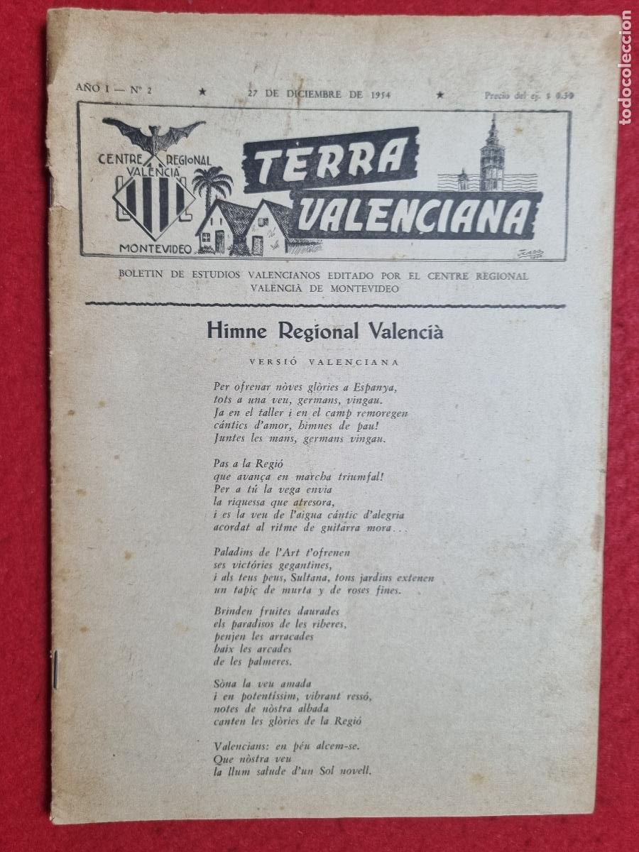Coleccionismo de revistas y peri&oacute;dicos: REVISTA TERRA VALENCIANA VALENCIA CENTRE CULTURAL MONTEVIDEO URUGUAY 1954 N&ordm; 2 ORIGINAL