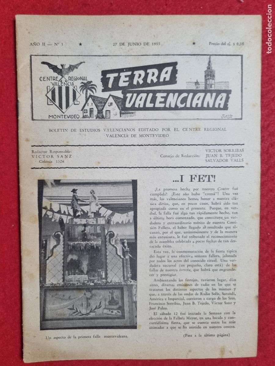 Coleccionismo de revistas y peri&oacute;dicos: REVISTA TERRA VALENCIANA VALENCIA CENTRE CULTURAL MONTEVIDEO URUGUAY 1955 N&ordm; 3 ORIGINAL