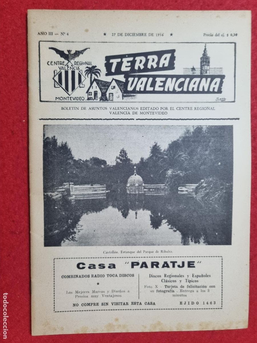 Coleccionismo de revistas y peri&oacute;dicos: REVISTA TERRA VALENCIANA VALENCIA CENTRE CULTURAL MONTEVIDEO URUGUAY 1956 N&ordm; 6 ORIGINAL