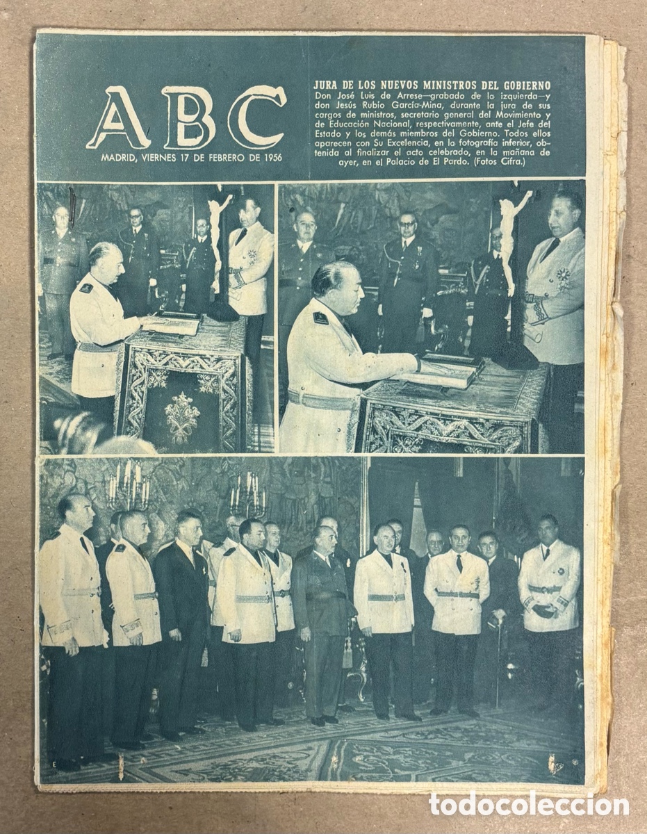 Coleccionismo de revistas y peri&oacute;dicos: ABC (17 FEBRERO 1956) JURAN NUEVOS MINISTROS DEL GOBIERNO, RAM&Oacute;N MEN&Eacute;NDEZ PIDAL PREMIO