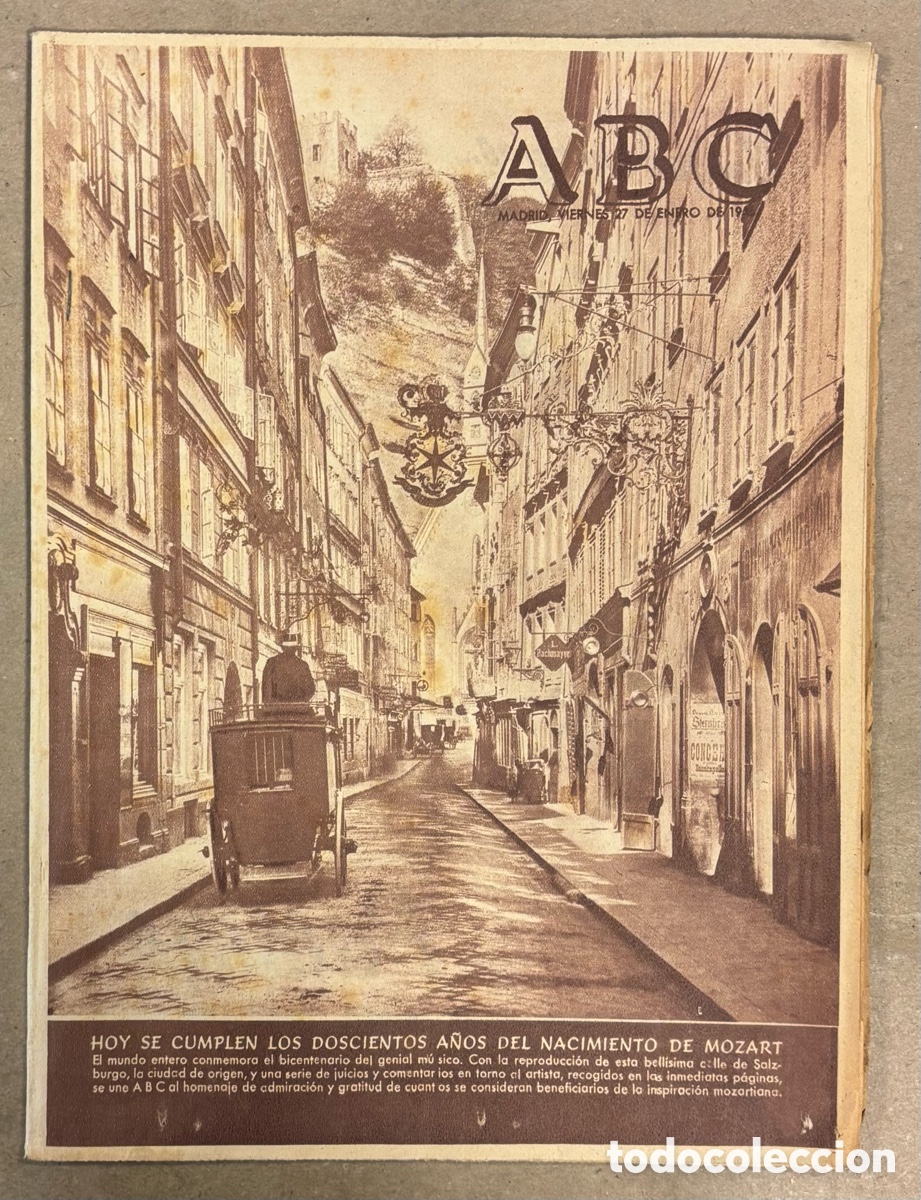 Coleccionismo de revistas y peri&oacute;dicos: ABC (27 ENERO 1956) 200 A&Ntilde;OS NACIMIENTO MOZART, PRIMER CINEMASCOPE ESPA&Ntilde;OL DIRIGIDO POR MARGARITA AL