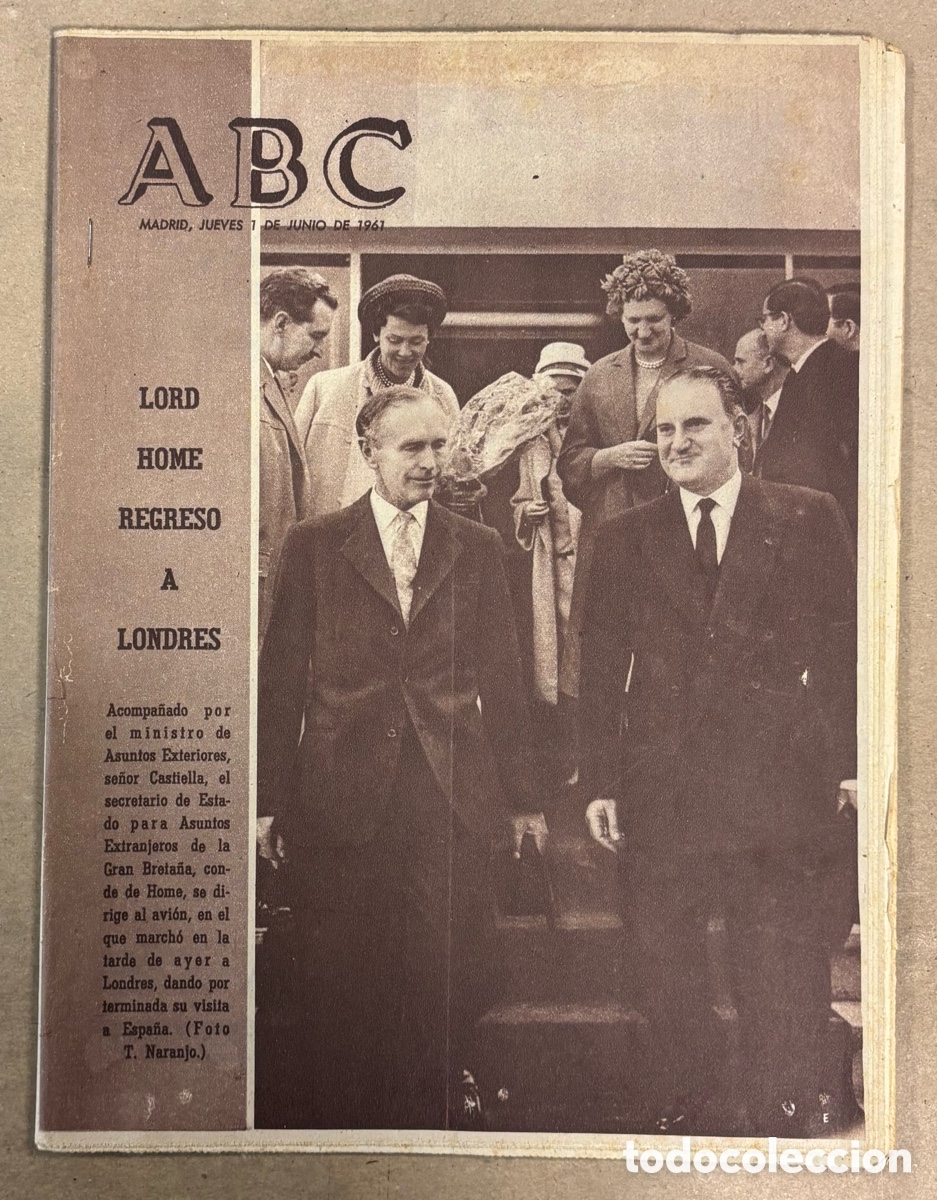 Coleccionismo de revistas y peri&oacute;dicos: ABC (1 JUNIO 1961) FINAL COPA DE EUROPA BARCELONA 2-3 BENFICA, SECRETARIO BRIT&Aacute;NICO LORD HOME EN ESP
