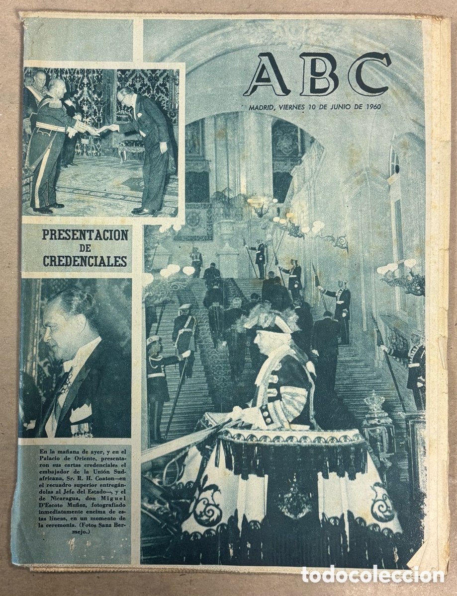 Coleccionismo de revistas y peri&oacute;dicos: ABC (10!JUNIO 1960) PRESENTACI&Oacute;N CREDENCIALES EMBAJADOR UNI&Oacute;N SUDAFRICANA, LA GIRALDA