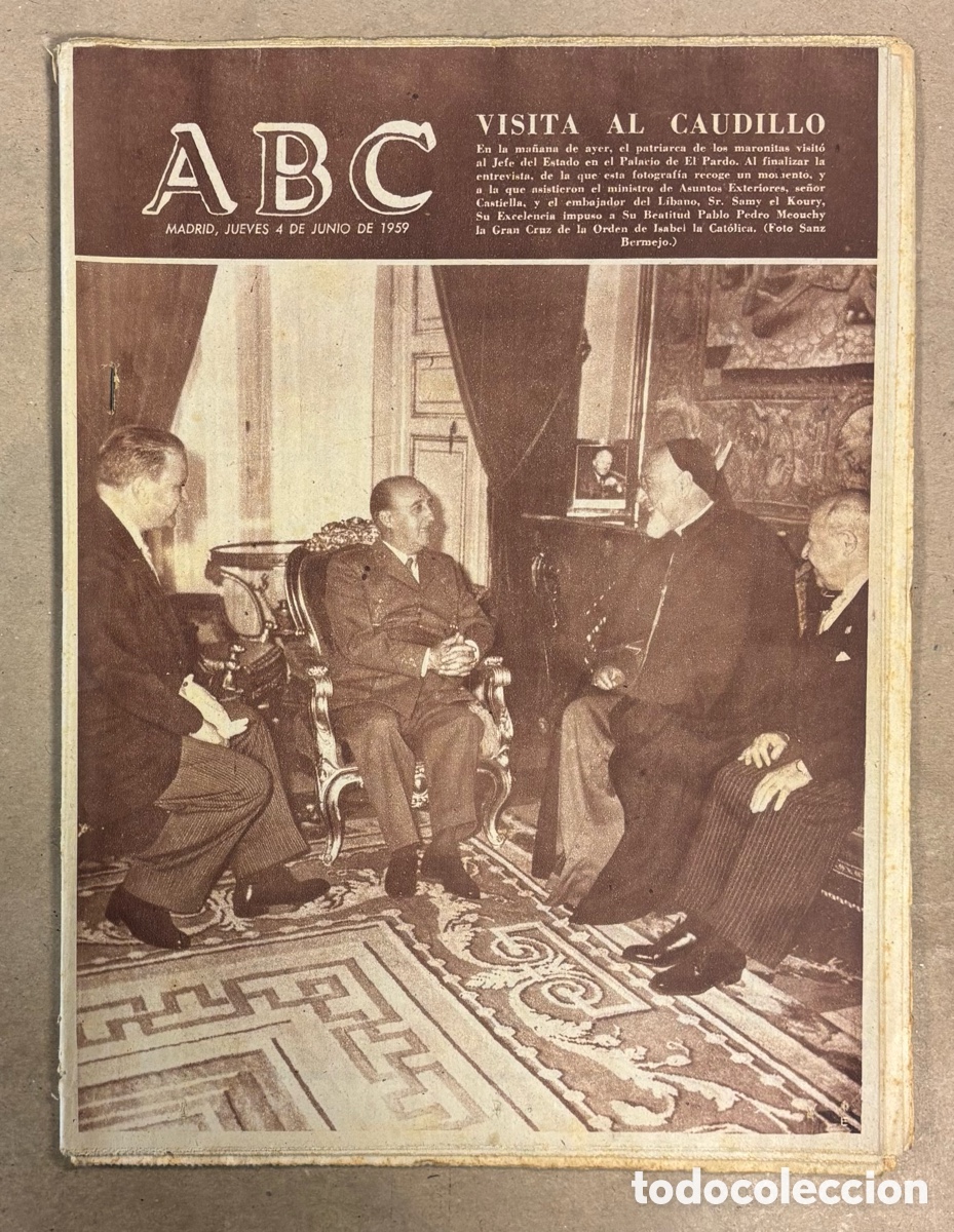 Coleccionismo de revistas y peri&oacute;dicos: ABC (4 JUNIO 1959) REAL MADRID CAMPE&Oacute;N COPA DE EUROPA 2-0 STUTTGART, PATRIARCA DE LOS MARONISTAS VIS