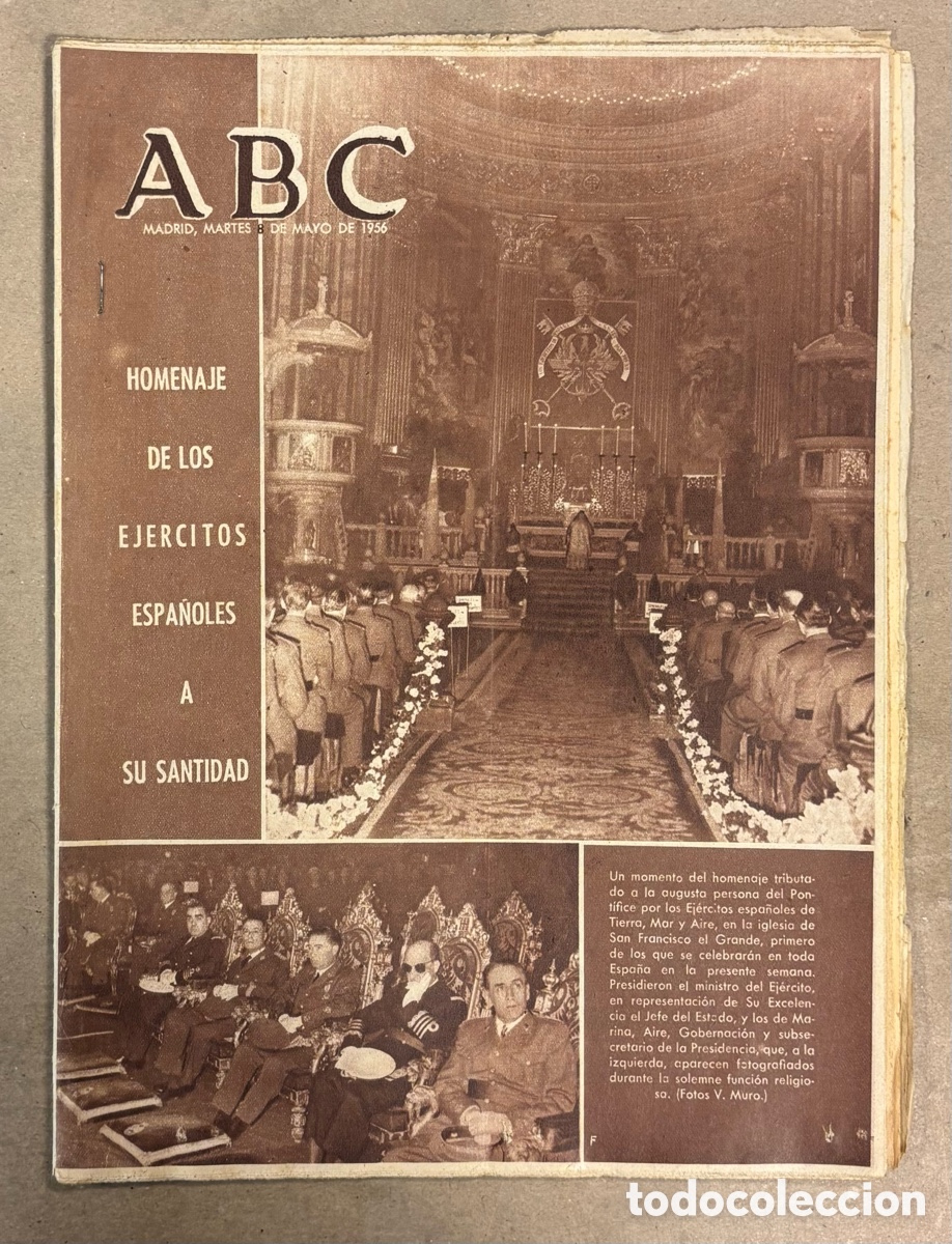 Coleccionismo de revistas y peri&oacute;dicos: ABC (8 MAYO 1956) HOMENAJE DE LOS EJ&Eacute;RCITOS ESPA&Ntilde;OLES PAPA P&Iacute;O XII, REAL MADRID 5-0 REAL SOCIEDAD