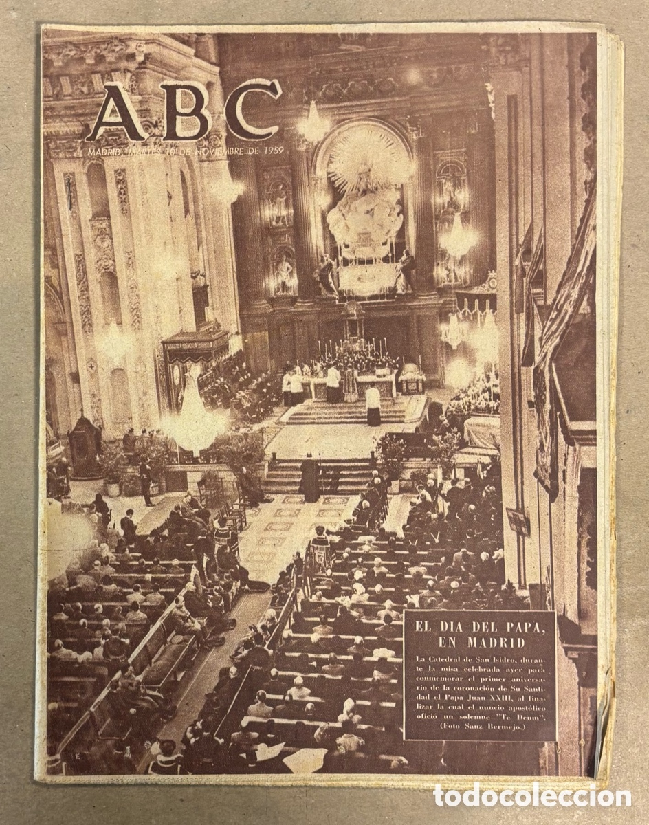 Coleccionismo de revistas y peri&oacute;dicos: ABC (10 NOVIEMBRE 1959) EL D&Iacute;A DEL PAPA EN MADRID, NUEVO ESTADIO JOS&Eacute; ANTONIO DE ORENSE, BETIS